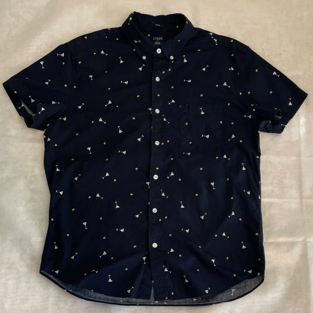 J. Crew Blue Men’s Shirt with Martini Glass Pattern Slim Fit Large
